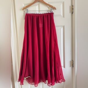 Moulinette Soeurs / anthropologie silk Vibrant Red flowy A-Line maxi Skirt
